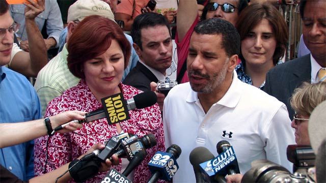 City Council Speaker Christine Quinn and Governor David Paterson speak to the press.